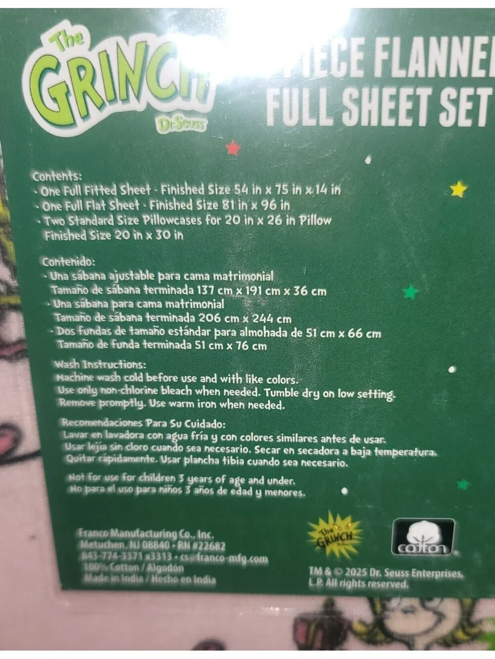 DR. SEUSS THE GRINCH CHRISTMAS PINK FLANNEL FULL SHEET SET NEW